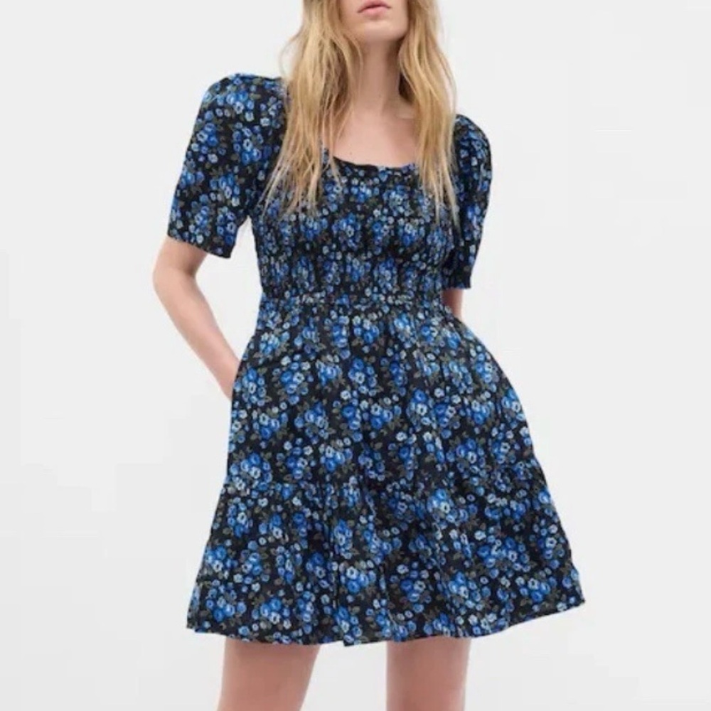 Gap Puff Sleeve Smocked Floral Mini Dress